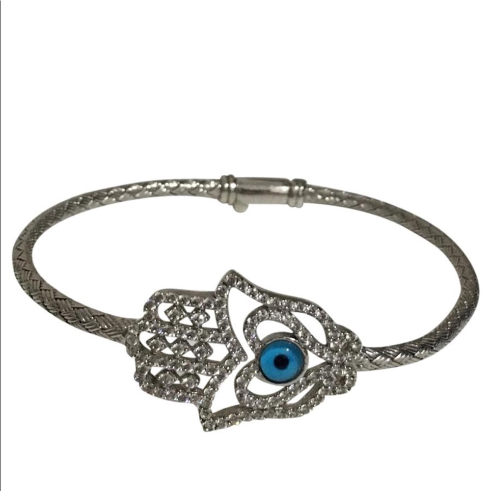 .925 silver hamsa bangle bracelet with CZ diamonds